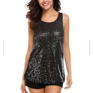 4/$25    -Zeagoo Black Sequin Racerback Sleeveless Top - Size S